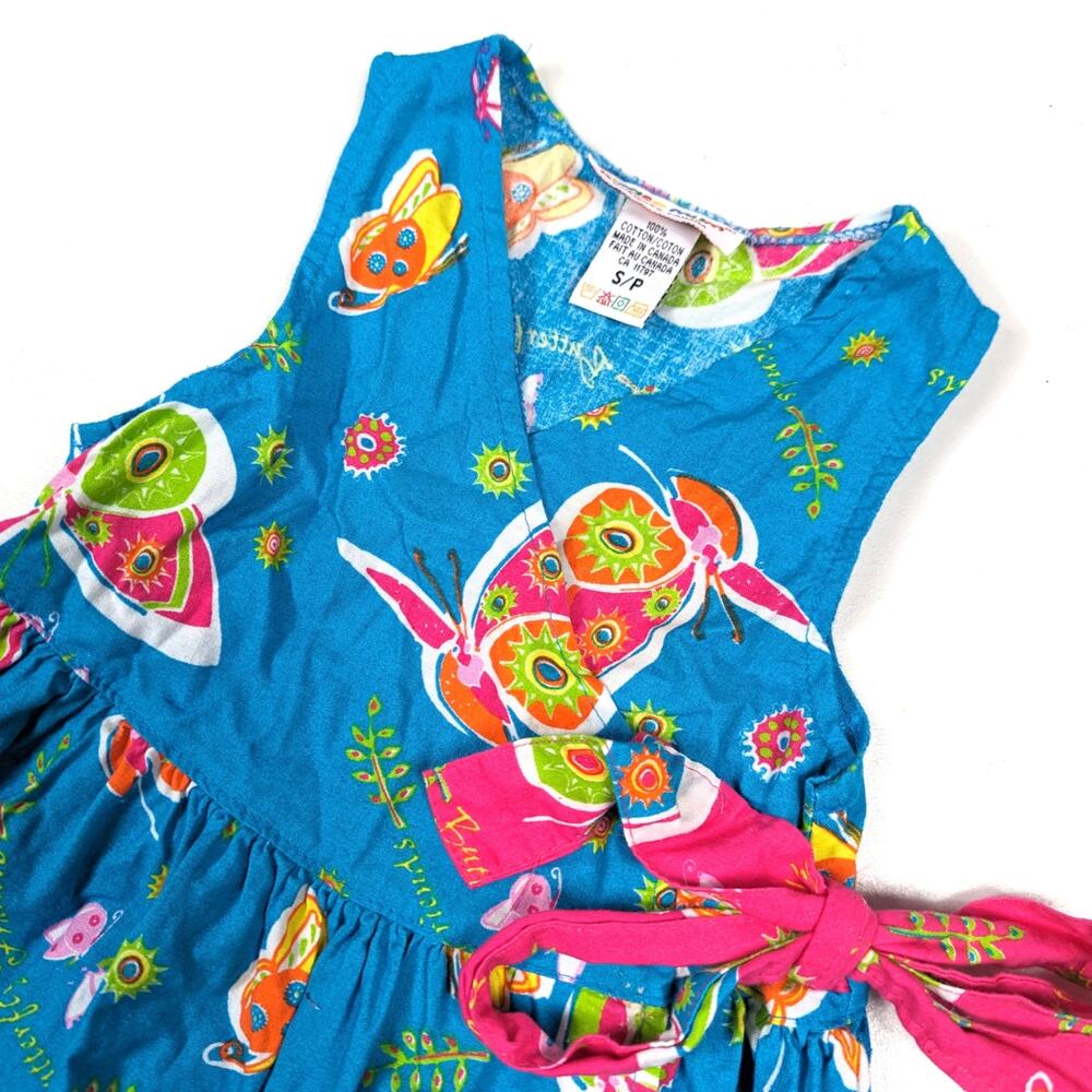 Vtg Please Mum Dress Girls Sz Small 4T Y2K Sundress Wrap Butterfly Bright - Picture 2 of 6